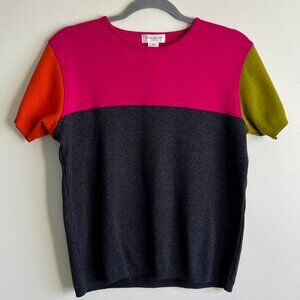 Vintage Jones New York Sport Color Block Cotton Short Sleeve Blouse